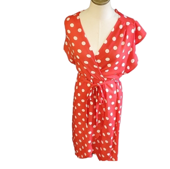 Monteau Dresses & Skirts - Monteau women's red faux wrapped dress size L